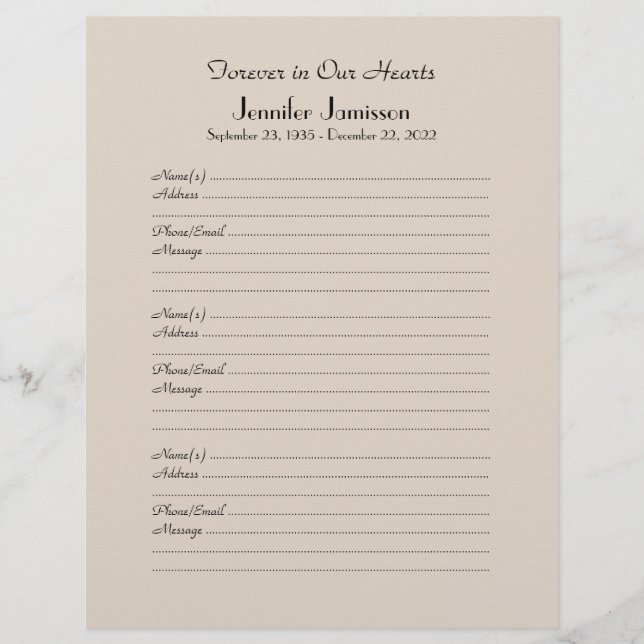 CHOOSE YOUR COLOR, Memorial Book Filler Page (Front)