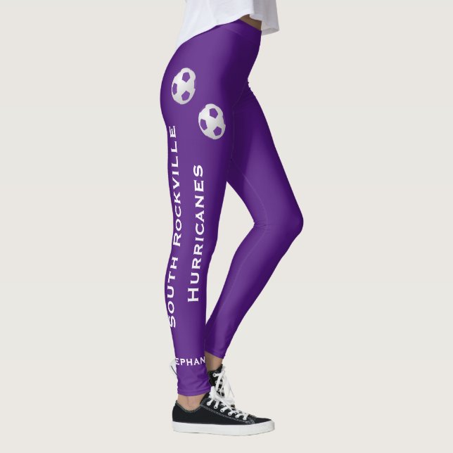 CHOOSE YOUR COLOR or Purple Soccer Team with Name Leggings (Right)