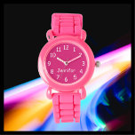 CHOOSE YOUR COLORS, Name, Kids Pink Wrist  Watch<br><div class="desc">This fun kids wrist watch with a pink silicone strap can be customised as you wish. You can CHOOSE YOUR OWN COLOR to replace the deep pink background on the watch face and you can make the text say whatever you want. Or keep my pink and white design. All Rights...</div>