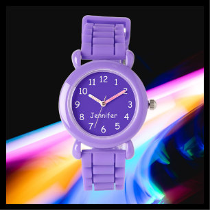 CHOOSE YOUR COLORS, Your Name, Kids Purple Wrist  Watch