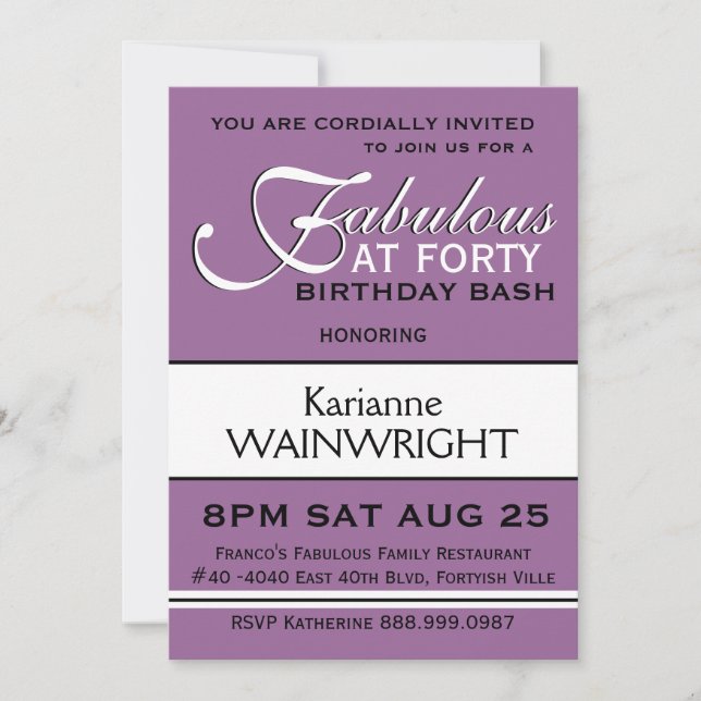 Choose Your Colour 40th Birthday Party Type Invitation (Front)