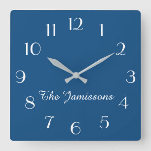 Choose Your Colour or Classic Blue Minimalist Square Wall Clock
