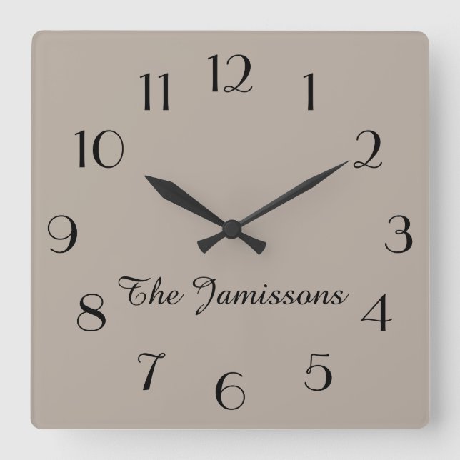Choose Your Colour, or Default Greige Square Wall Clock (Front)