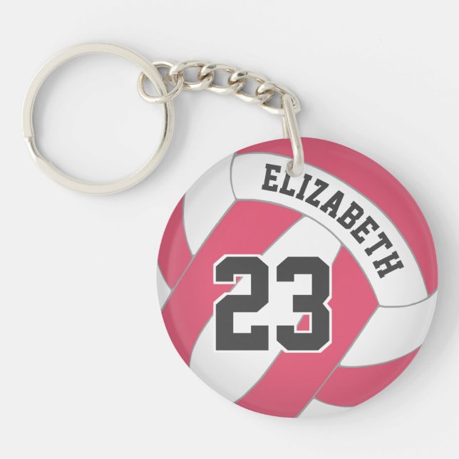 choose your colour pink white girls' volleyball key ring (Front)