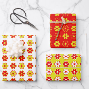 Choose Your Colours - Flowers Chequerboard Pattern Wrapping Paper Sheet