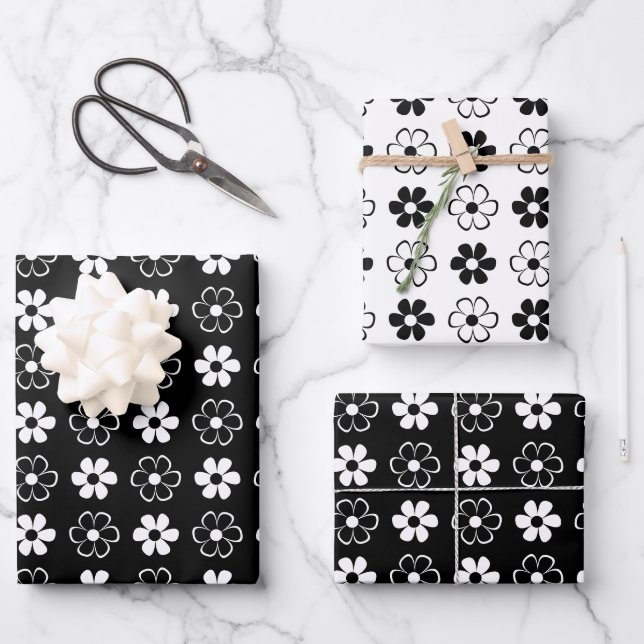 Choose Your Colours - Flowers Chequerboard Pattern Wrapping Paper Sheet (Front)