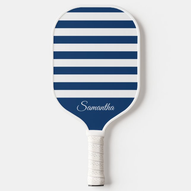 Choose Your Colours Stripes - Navy Blue & White Pickleball Paddle (Front)