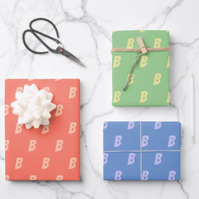 Choose Your Initial Assorted Colours Wrapping Paper Sheet (Front)