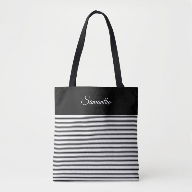 Choose Your Own Colour Simply Stripes and Name Tote Bag (Front)