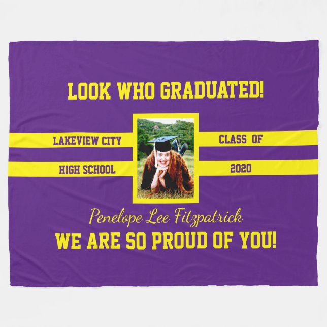 Choose Your School Colours Photo Congrats Graduate Fleece Blanket (Front (Horizontal))