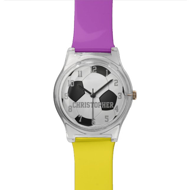 Choose Your Team Colours, Personalised Soccer Ball Watch (Close Up)