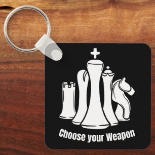 Choose your weapon stylised chess board game piece key ring