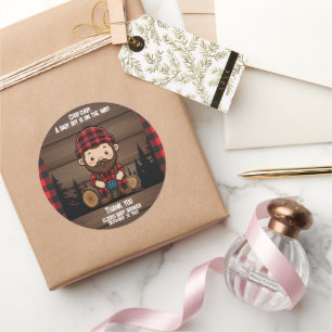 Chop Chop! Rustic Lumberjack Flannel Baby Shower Classic Round Sticker