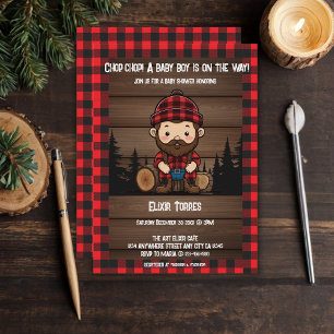 Chop Chop! Rustic Lumberjack Flannel Baby Shower Invitation