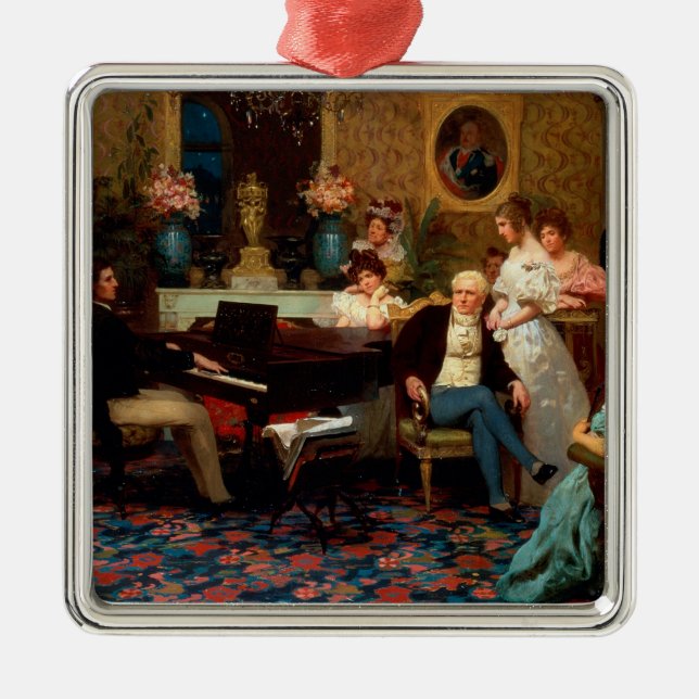 Chopin Playing the Piano Metal Tree Decoration (Front)