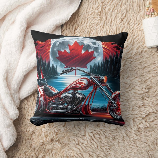chopper freedom with the Canadian flag at night Cushion (Blanket)