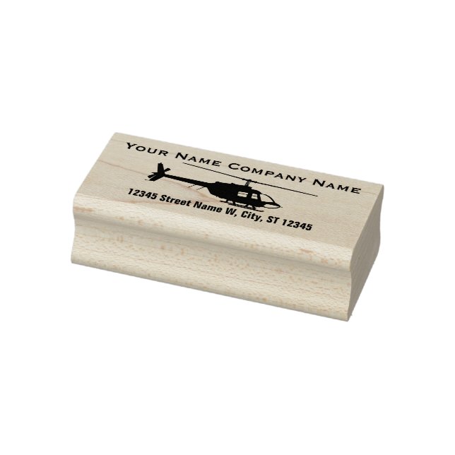 Chopper Helicopter Silhouette with 2 Lines of Text Rubber Stamp (Stamp)