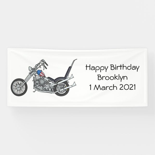 Chopper Motorcycle 1950 cartoon illustration Banner (Horizontal)