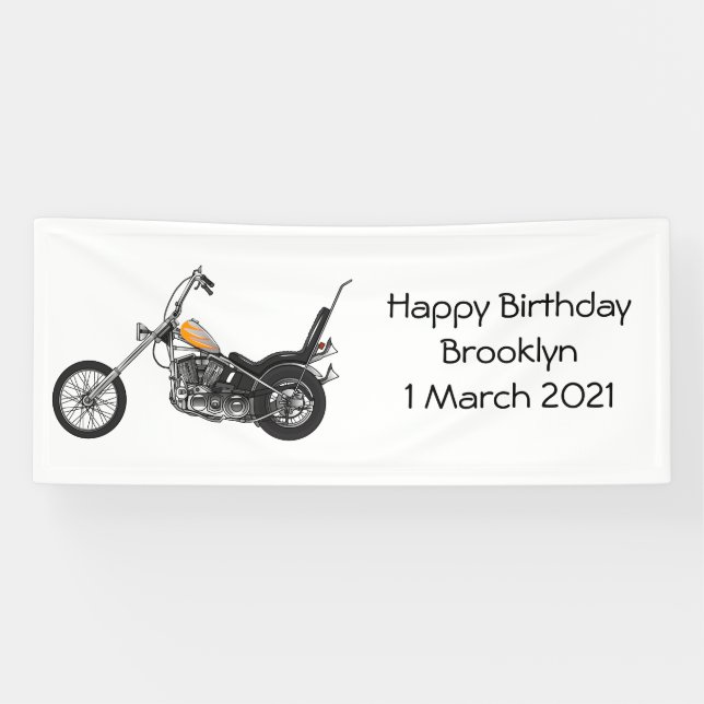 Chopper Motorcycle 1950 cartoon illustration Banner (Horizontal)