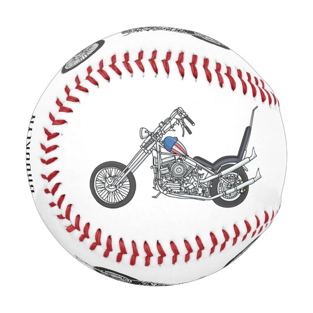 Chopper Motorcycle 1950 cartoon illustration Baseball (Front Left)