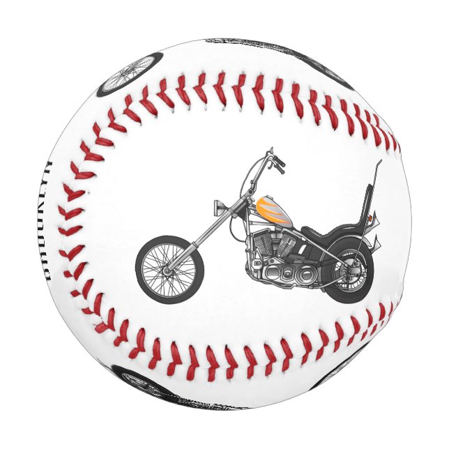 Chopper Motorcycle 1950 cartoon illustration Baseball (Front Left)