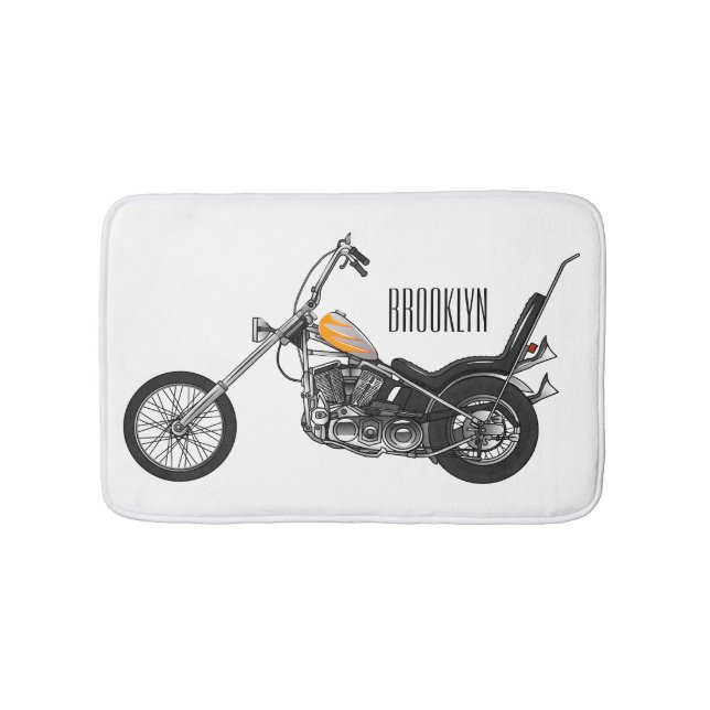 Chopper Motorcycle 1950 cartoon illustration Bath Mat (Front)