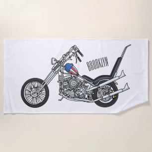 Chopper Motorcycle 1950 cartoon illustration Beach Towel