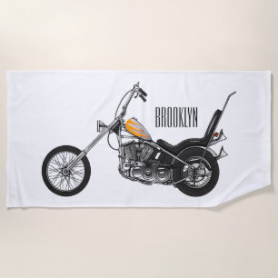 Chopper Motorcycle 1950 cartoon illustration Beach Towel