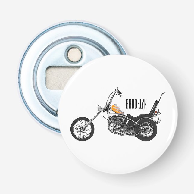 Chopper Motorcycle 1950 cartoon illustration Bottle Opener (Front)