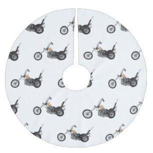 Chopper Motorcycle 1950 cartoon illustration Brushed Polyester Tree Skirt