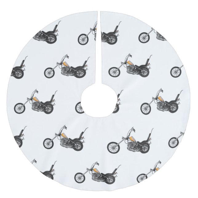 Chopper Motorcycle 1950 cartoon illustration Brushed Polyester Tree Skirt (Front)
