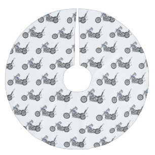 Chopper Motorcycle 1950 cartoon illustration Brushed Polyester Tree Skirt