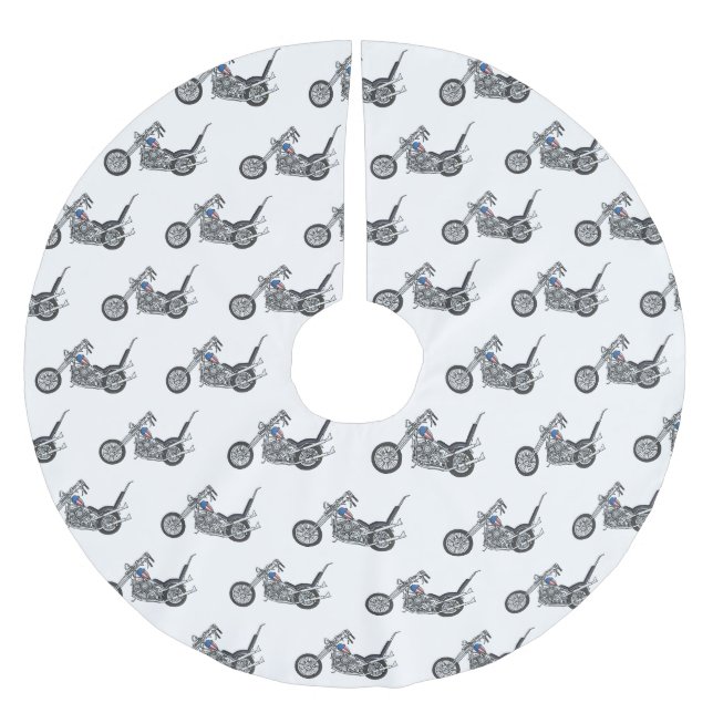 Chopper Motorcycle 1950 cartoon illustration Brushed Polyester Tree Skirt (Front)