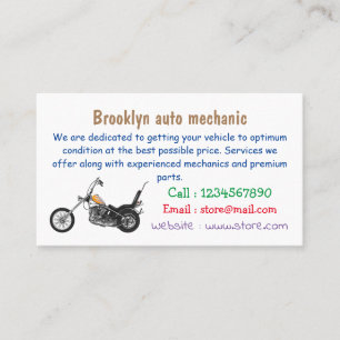 Chopper Motorcycle 1950 cartoon illustration Business Card
