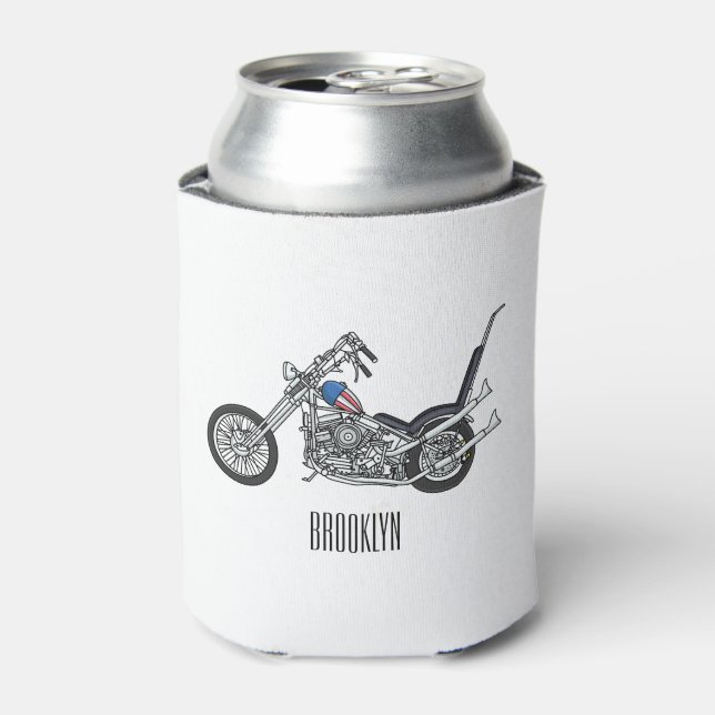 Chopper Motorcycle 1950 cartoon illustration Can Cooler (Can Front)