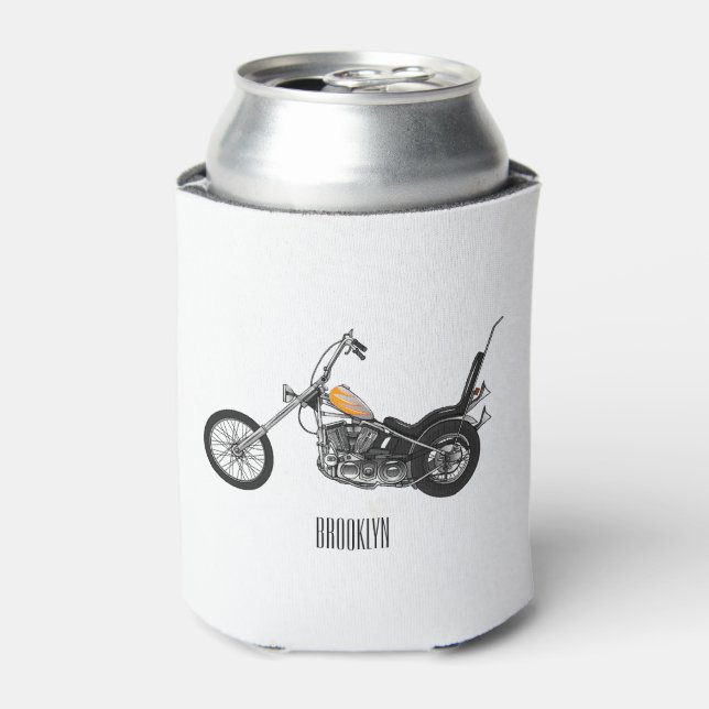 Chopper Motorcycle 1950 cartoon illustration Can Cooler (Can Front)