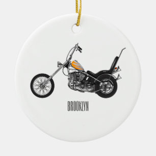 Chopper Motorcycle 1950 cartoon illustration Ceramic Tree Decoration