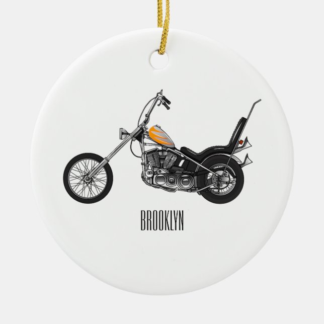 Chopper Motorcycle 1950 cartoon illustration Ceramic Tree Decoration (Front)