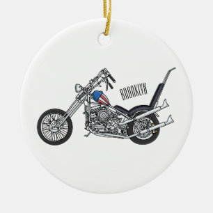 Chopper Motorcycle 1950 cartoon illustration Ceramic Tree Decoration