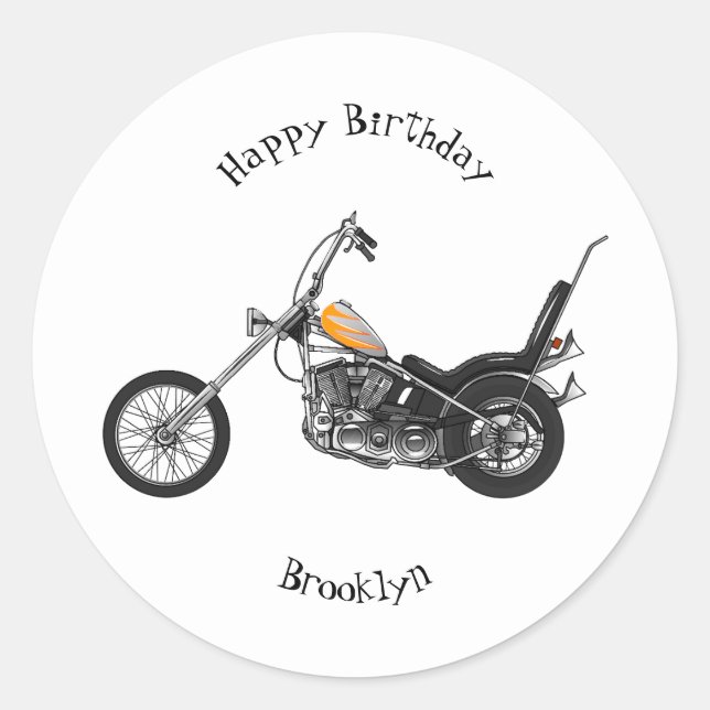 Chopper Motorcycle 1950 cartoon illustration Classic Round Sticker (Front)