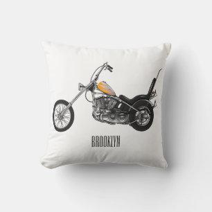 Chopper Motorcycle 1950 cartoon illustration Cushion