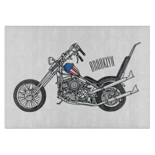 Chopper Motorcycle 1950 cartoon illustration Cutting Board