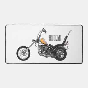 Chopper Motorcycle 1950 cartoon illustration Desk Mat