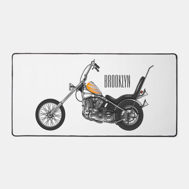 Chopper Motorcycle 1950 cartoon illustration Desk Mat (Front)