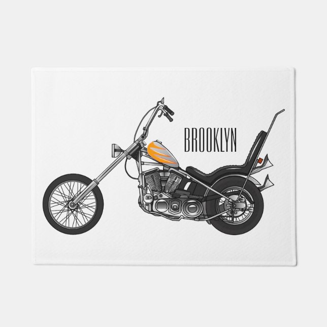 Chopper Motorcycle 1950 cartoon illustration Doormat (Front)