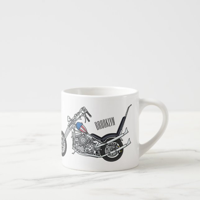 Chopper Motorcycle 1950 cartoon illustration Espresso Cup (Right)