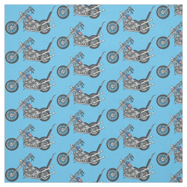 Chopper Motorcycle 1950 cartoon illustration Fabric (Swatch)