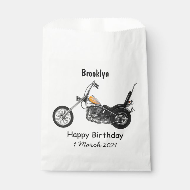 Chopper Motorcycle 1950 cartoon illustration Favour Bags (Front)