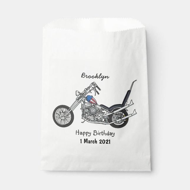 Chopper Motorcycle 1950 cartoon illustration  Favour Bags (Front)