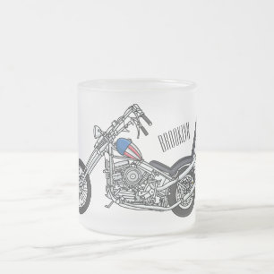 Chopper Motorcycle 1950 cartoon illustration Frosted Glass Coffee Mug